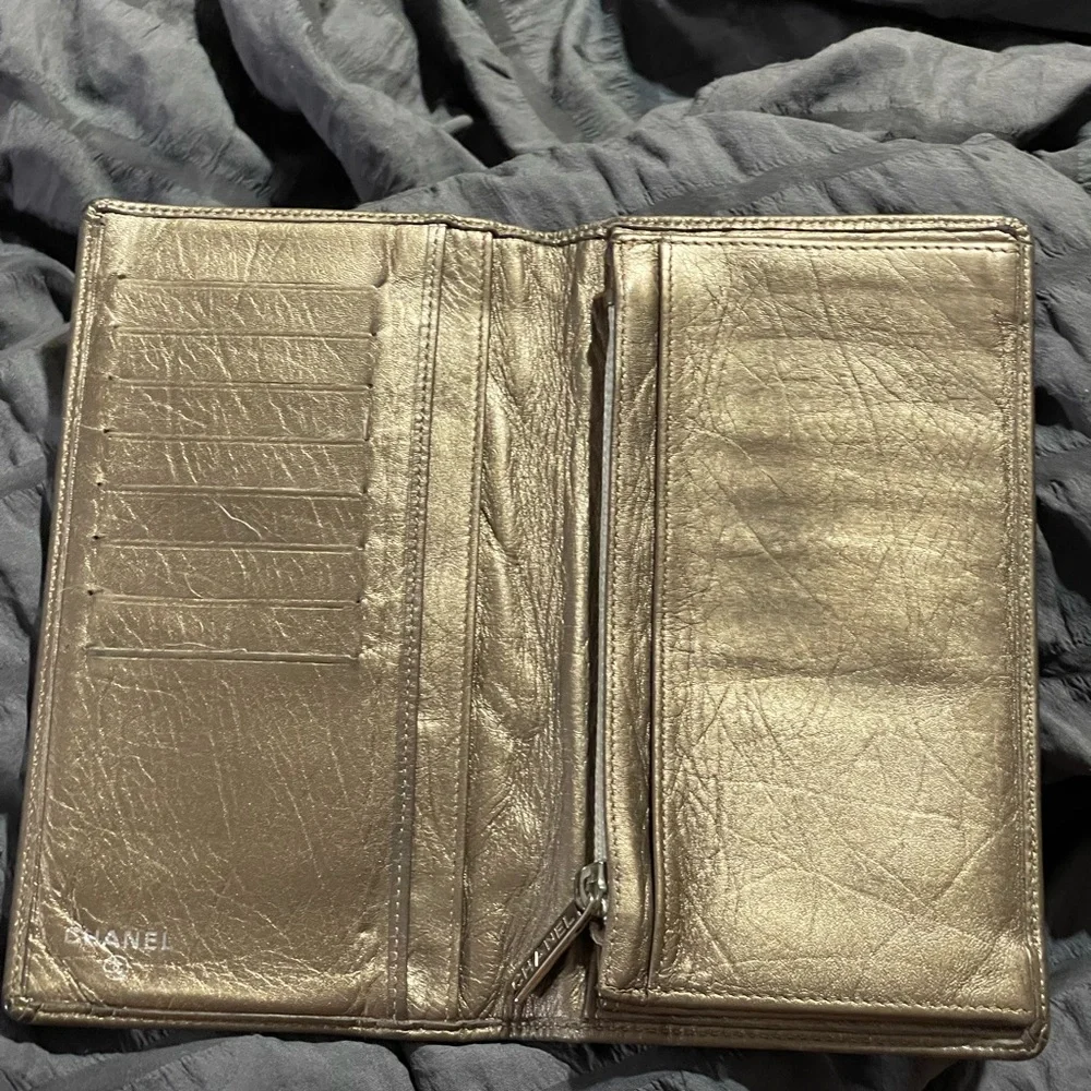 Chanel vintage cambon goldish bronze Quilted Metallic Wallet